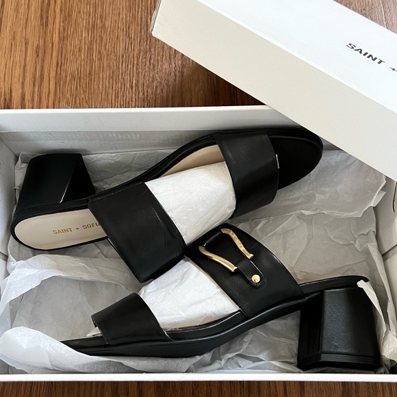 Saint + Sofia MAIDA Leather Block Heeled Mules - Picture 13 of 13